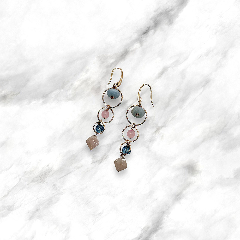 Orecchini in argento con acquamarina, quarzo rosa e topazio london