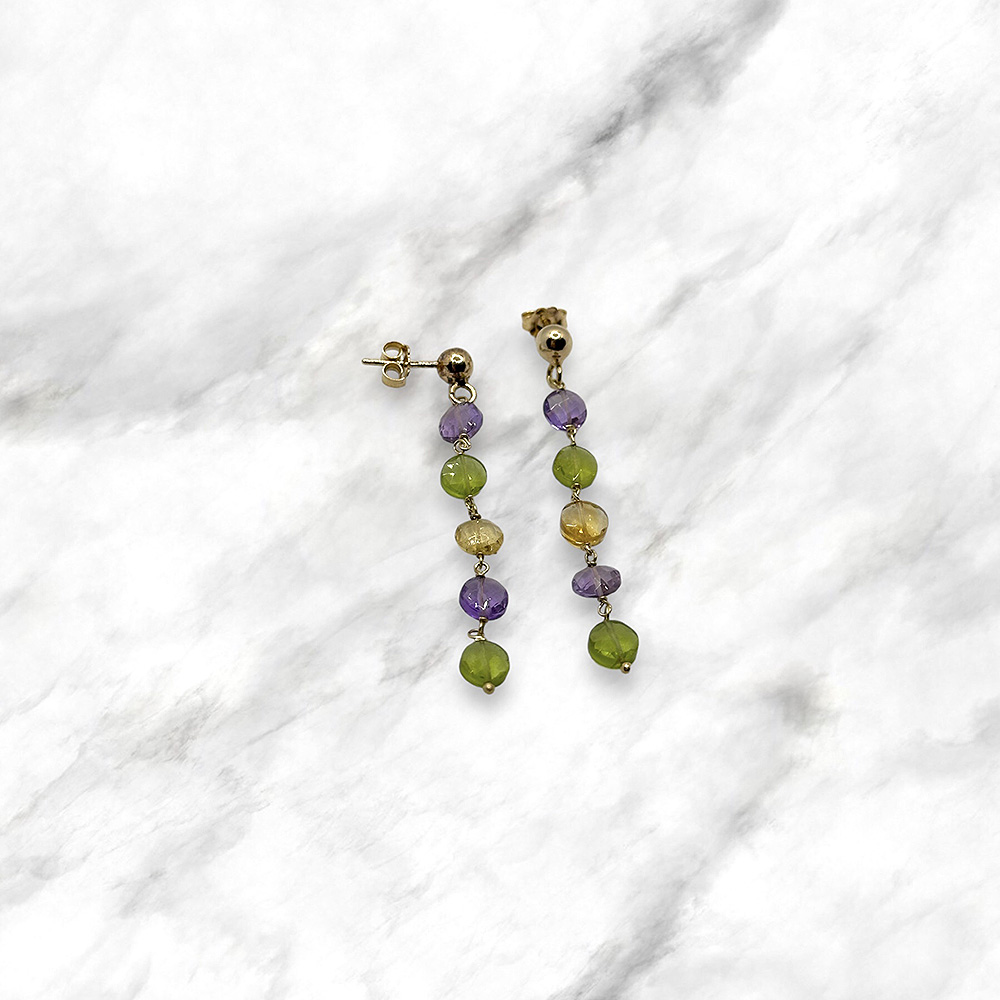 Orecchini in argento con ametista, topazio citrino e peridoto