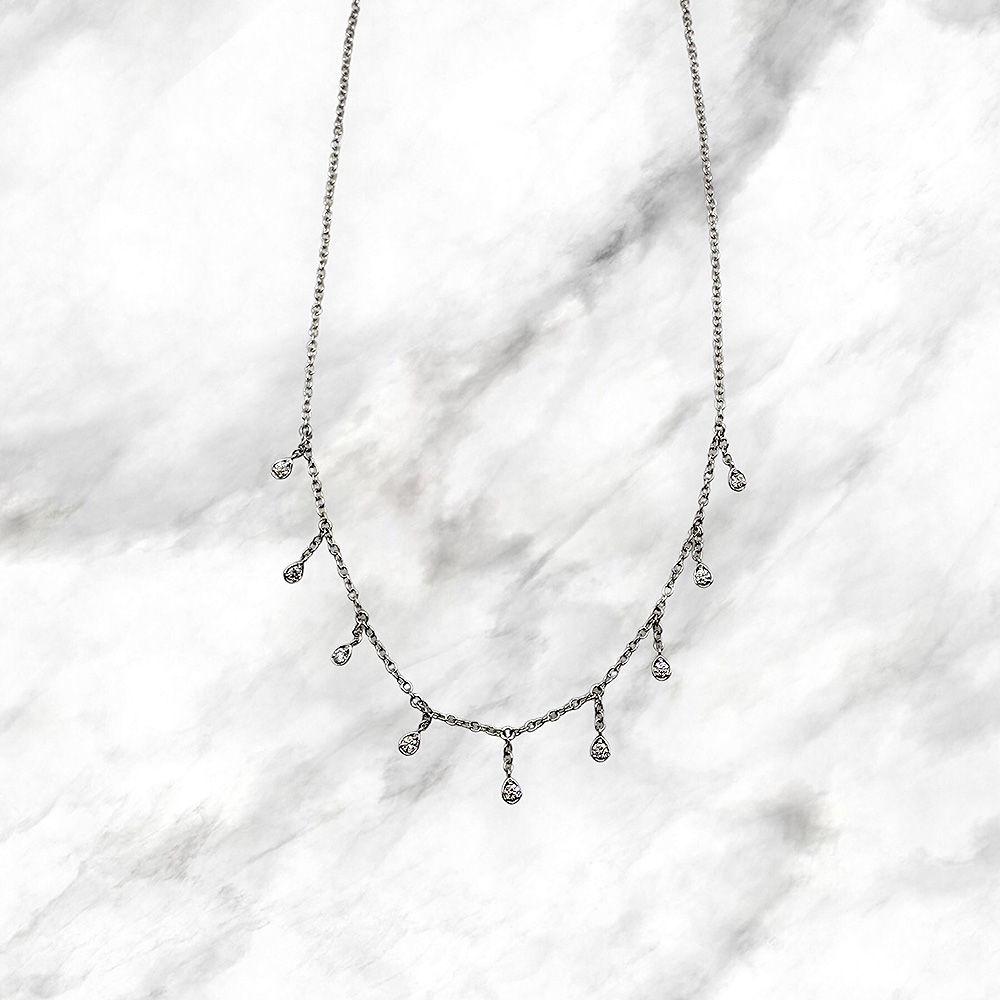 Collana oro bianco 18kt con pendenti in diamanti