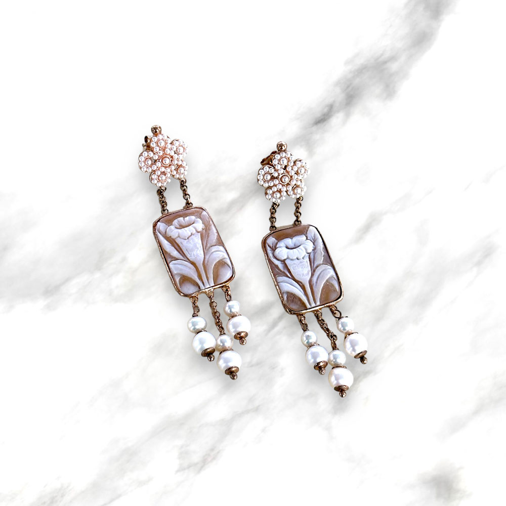 Orecchini in argento rosato con cameo