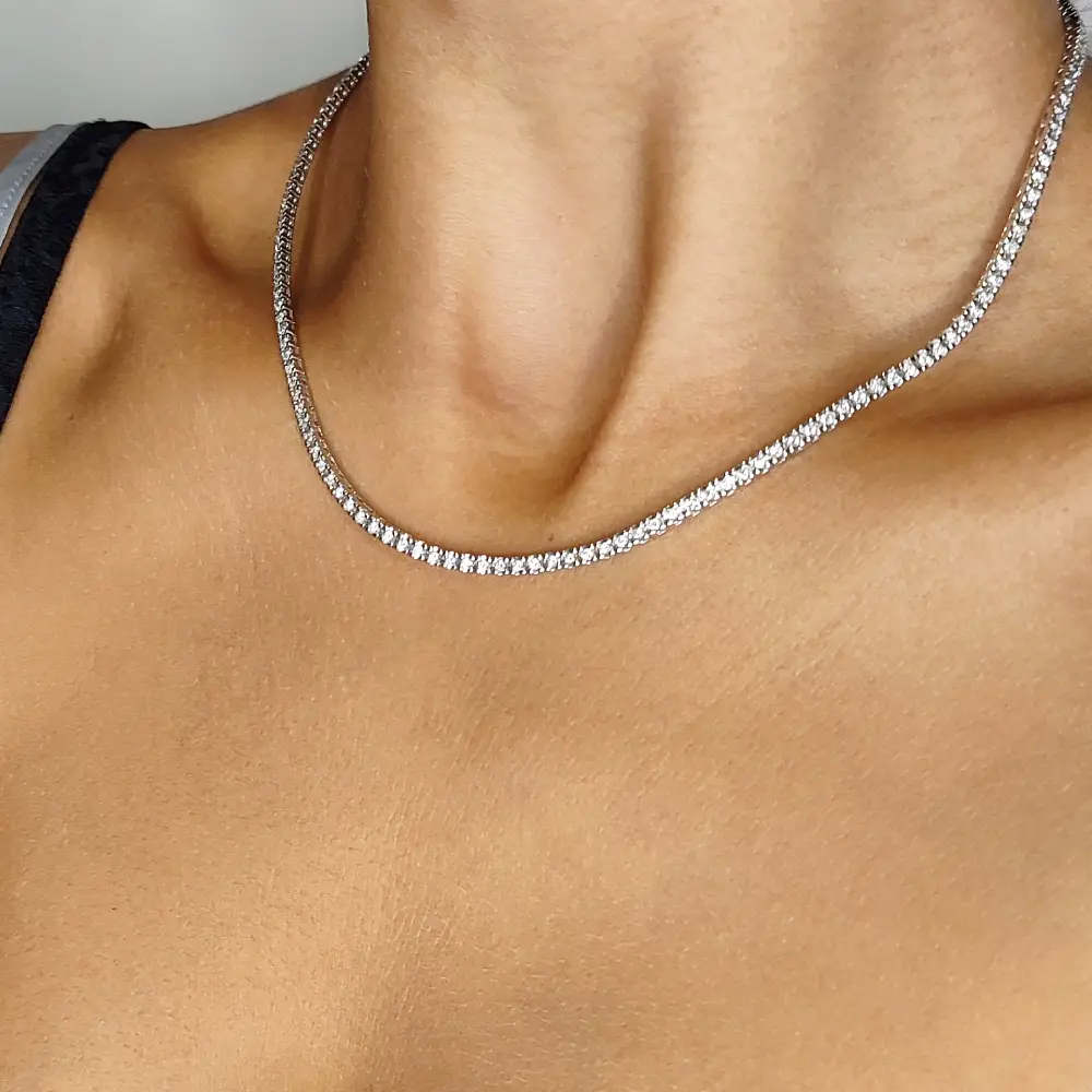 Collana tennis oro bianco 18kt con diamanti naturali