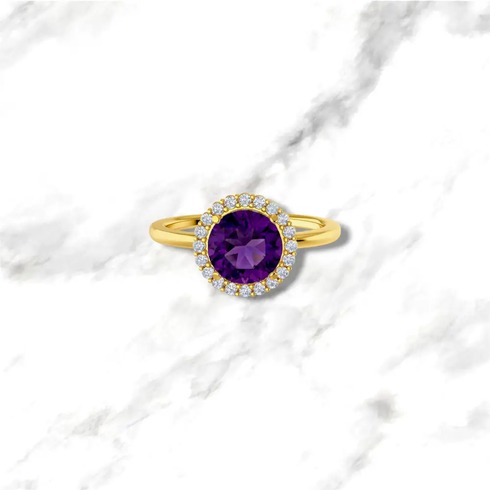 Anello in oro giallo 9kt con ametista e giro di diamanti