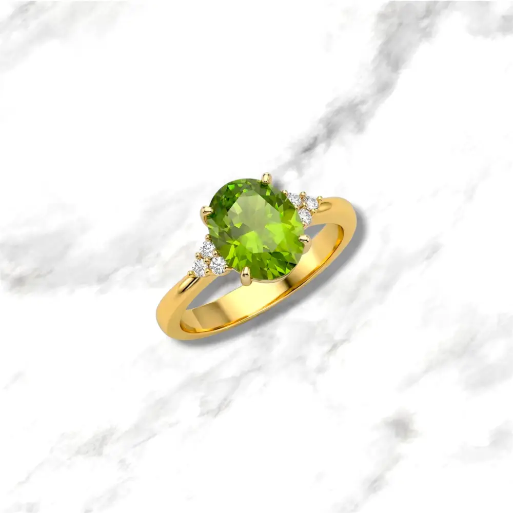 Anello in oro giallo 9kt con peridoto e diamanti