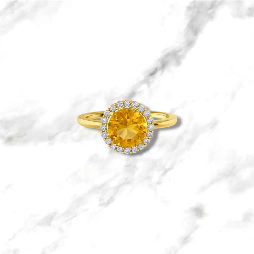 Anello in oro giallo 9kt con topazio citrino e giro di diamanti