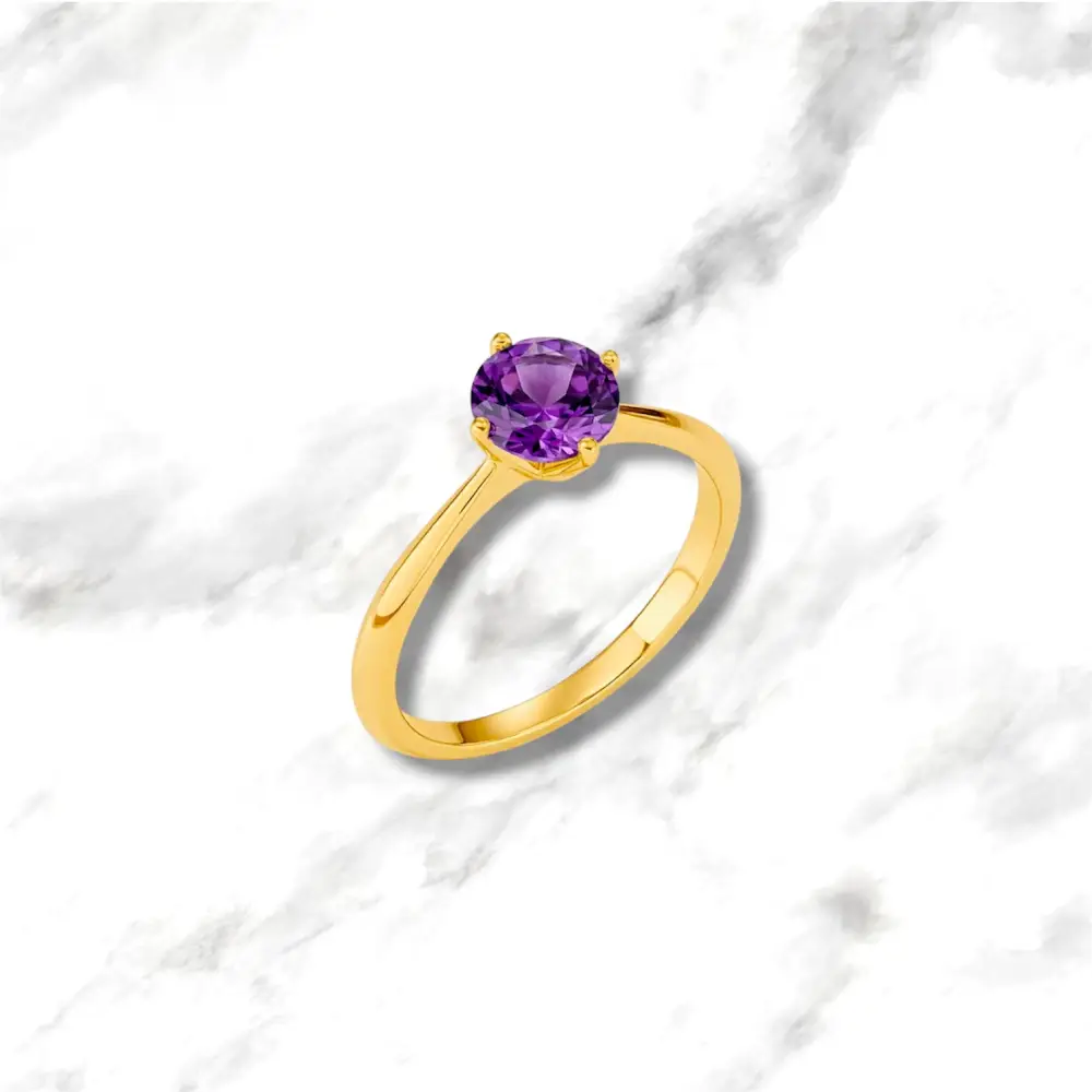Solitario in oro giallo 9kt con ametista